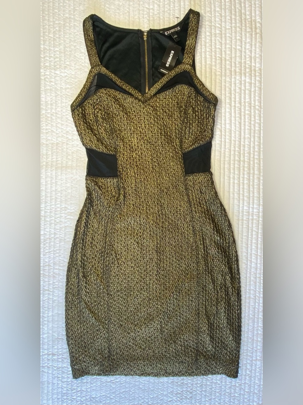 Express Metallic Gold Textured Bodycon Dress - NWT Sz 2